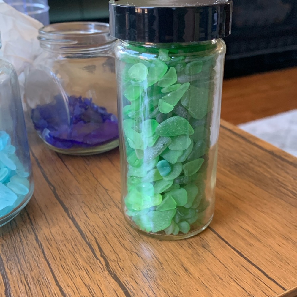jar of green seaglass